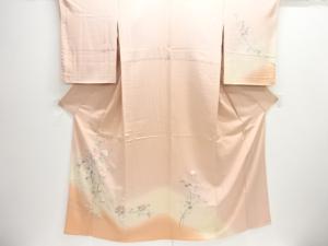 未使用品　仕立て上がり　のり散らしに草花模様単衣訪問着